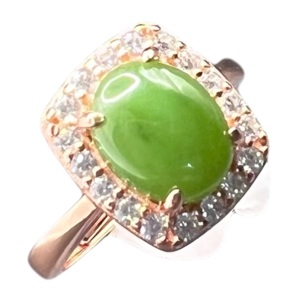 Jade Ring Zircon Stones Rose Gold Plated Sterling Fine Jewelry Re-Sizable